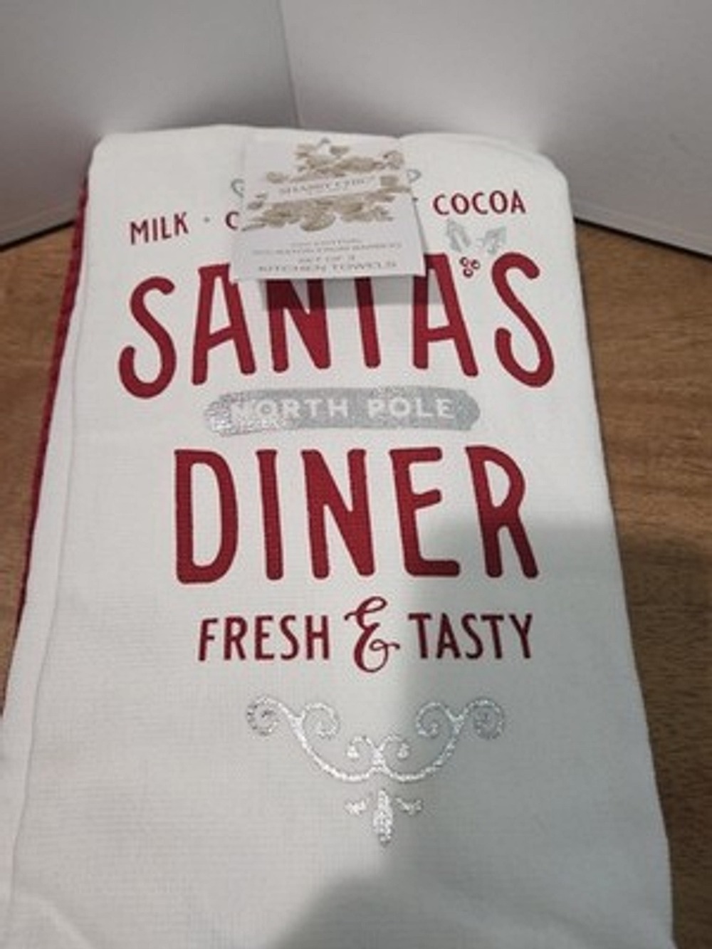 Shabby Chic Santa's North Pole Diner Kitchen Towels Set Of 3 Christmas...